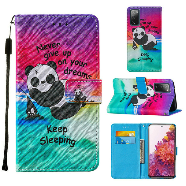 Samsung Galaxy S20 FE 5G Colored Drawing Pattern Horizontal Flip Leather Case with Holder & Card Slot & Lanyard(Panda)