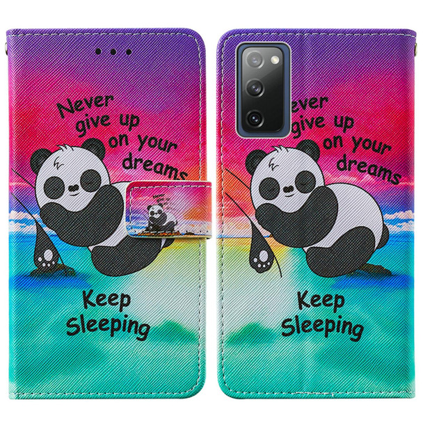 Samsung Galaxy S20 FE 5G Colored Drawing Pattern Horizontal Flip Leather Case with Holder & Card Slot & Lanyard(Panda)