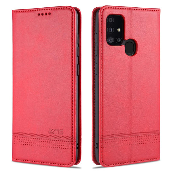 Samsung Galaxy A21s AZNS Magnetic Calf Texture Horizontal Flip Leather Case with Card Slots & Holder & Wallet(Red)