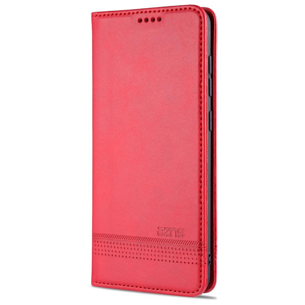 Samsung Galaxy A21s AZNS Magnetic Calf Texture Horizontal Flip Leather Case with Card Slots & Holder & Wallet(Red)