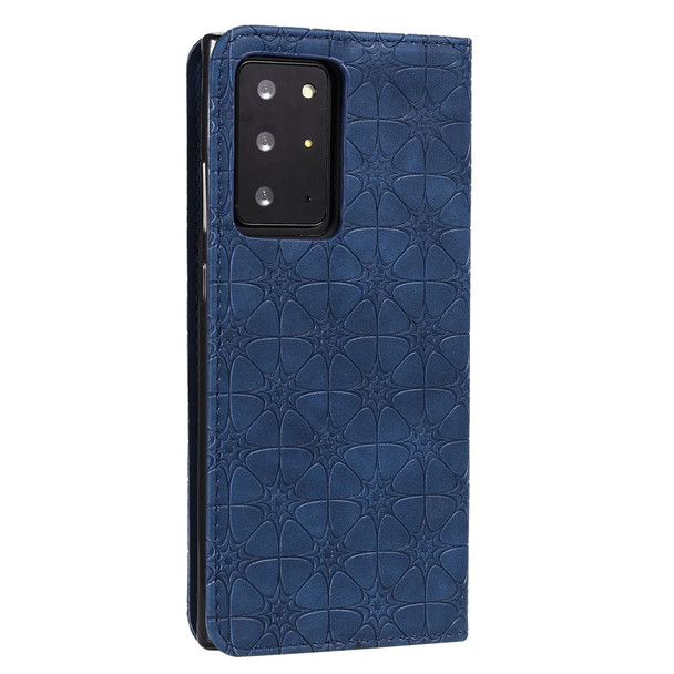 Samsung Galaxy Note20 Ultra Lucky Flowers Embossing Pattern Magnetic Horizontal Flip Leather Case with Holder & Card Slots(Dark Blue)