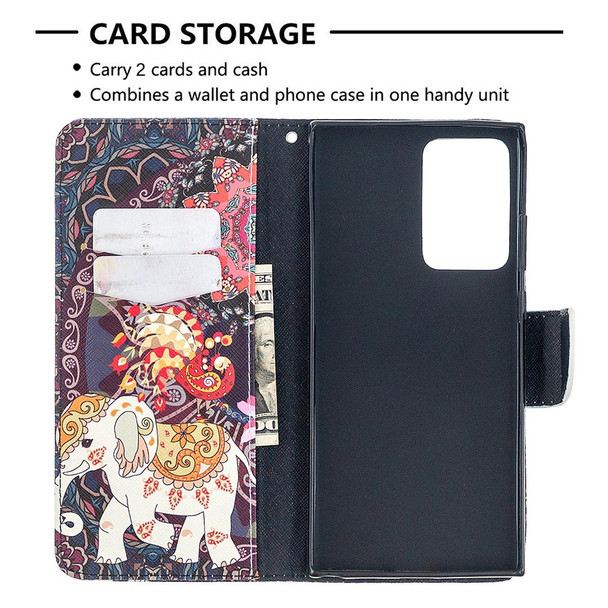 Samsung Galaxy Note20 Ultra Colored Drawing Pattern Horizontal Flip Leather Case with Holder & Card Slots & Wallet(Flowers and Elephant)