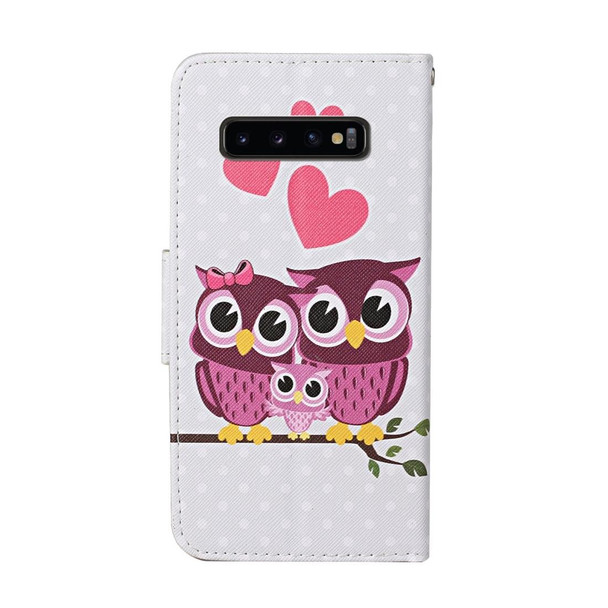 Samsung Galaxy S10 Colored Drawing Pattern Horizontal Flip Leather Case with Holder & Card Slots & Wallet & Lanyard(Owl Family)