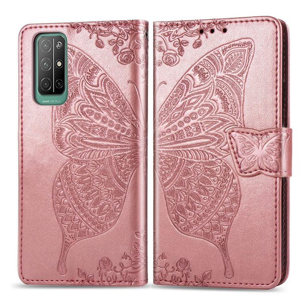 Huawei Honor 30S Butterfly Love Flower Embossed Horizontal Flip Leather Case with Bracket / Card Slot / Wallet / Lanyard(Rose Gold)