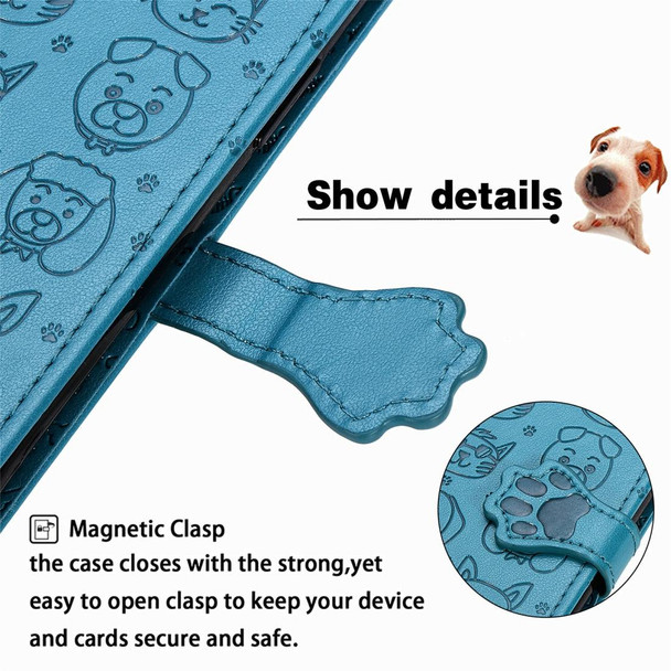 Galaxy M11 Cute Cat and Dog Embossed Horizontal Flip Leather Case with Bracket / Card Slot / Wallet / Lanyard(Blue)