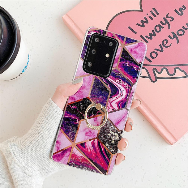 Galaxy A51 Plating Colorful Geometric Pattern Mosaic Marble TPU Mobile Phone Case Rhinestone Stand Ring(Magenta PR5)