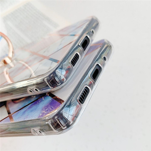 Galaxy S20 Plating Colorful Geometric Pattern Mosaic Marble TPU Mobile Phone Case Rhinestone Stand Ring(Pink PR1)