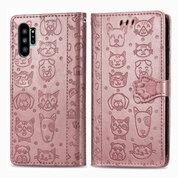 Galaxy Note 10 Pro Cute Cat and Dog Embossed Horizontal Flip Leather Case with Bracket / Card Slot / Wallet / Lanyard(Rose Gold)