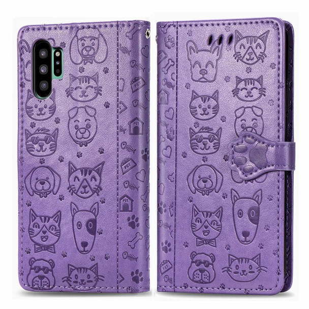 Galaxy Note 10 Pro Cute Cat and Dog Embossed Horizontal Flip Leather Case with Bracket / Card Slot / Wallet / Lanyard(Purple)