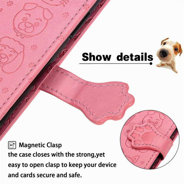 Galaxy A70/A70S Cute Cat and Dog Embossed Horizontal Flip Leather Case with Bracket / Card Slot / Wallet / Lanyard(Pink)