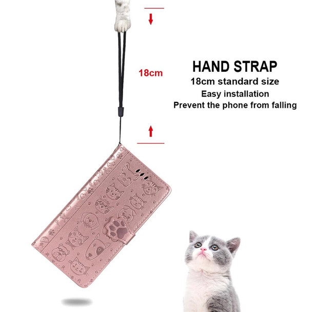 Galaxy S10 Cute Cat and Dog Embossed Horizontal Flip Leather Case with Bracket / Card Slot / Wallet / Lanyard(Rose Gold)