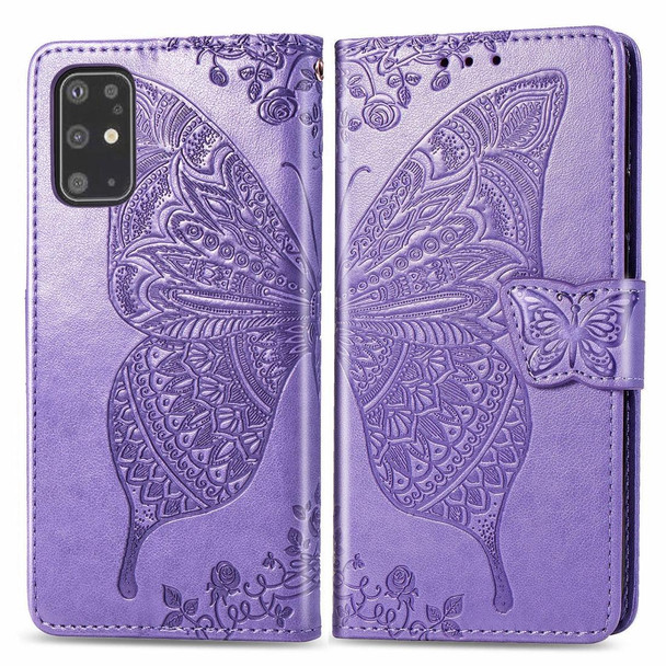 Galaxy S20+ Butterfly Love Flower Embossed Horizontal Flip Leather Case with Bracket / Card Slot / Wallet / Lanyard(Light Purple)