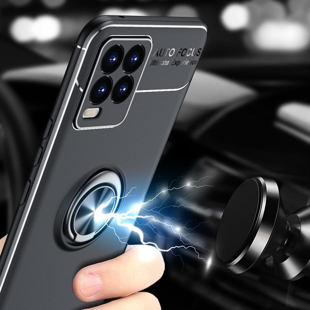 OPPO Realme 8 / 8 Pro Metal Ring Holder 360 Degree Rotating TPU Case(Black+Black)