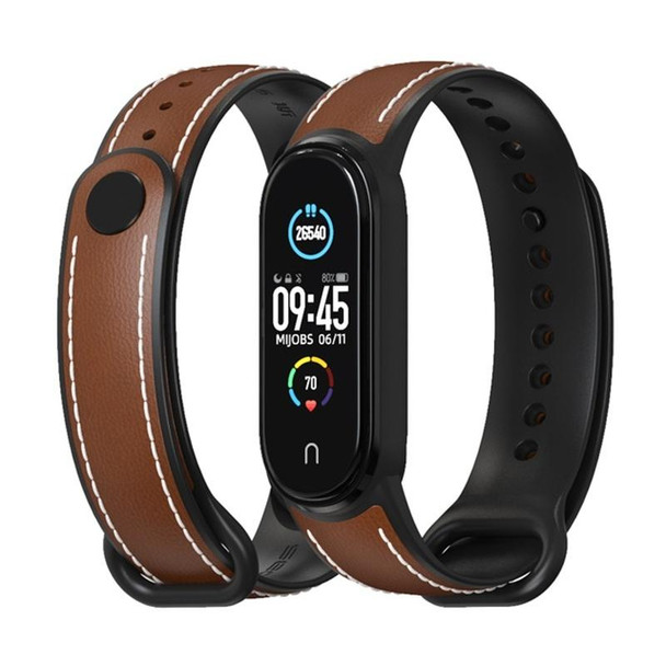 Xiaomi Mi Band 5/6/7 MIJOBS TPU + Leather Watch Band(Brown+Black)