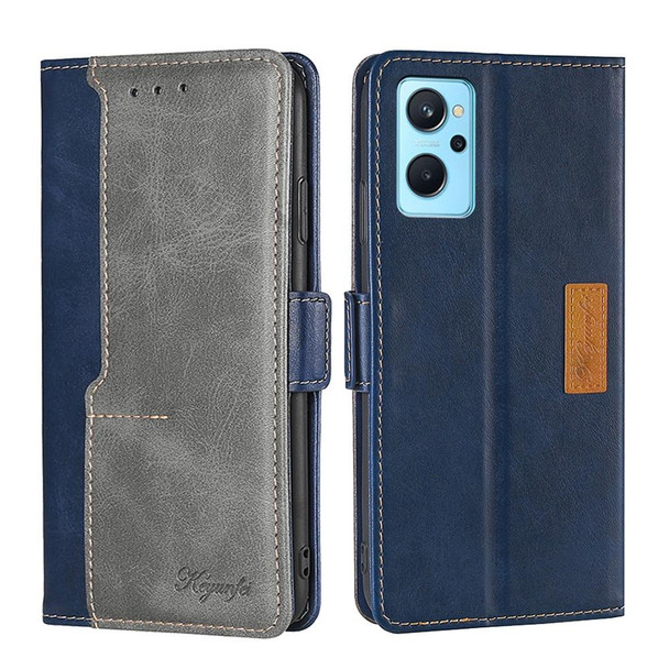 OPPO Realme 9i/A36 4G/A96 4G/K10 4G/A76 4G Contrast Color Side Buckle Leather Phone Case(Blue + Grey)