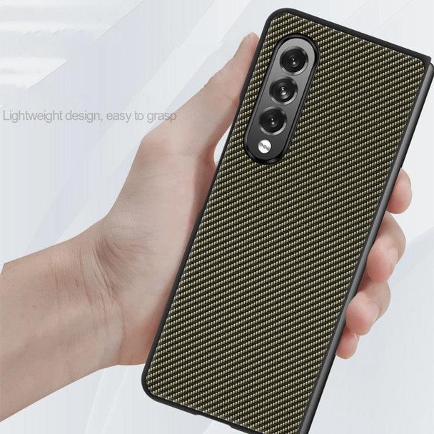 Samsung Galaxy Z Fold3 5G Solid Color Carbon Fiber Texture PU Shockproof Protective Case(Black)