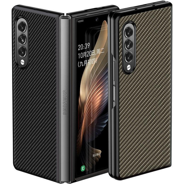 Samsung Galaxy Z Fold3 5G Solid Color Carbon Fiber Texture PU Shockproof Protective Case(Yellow)