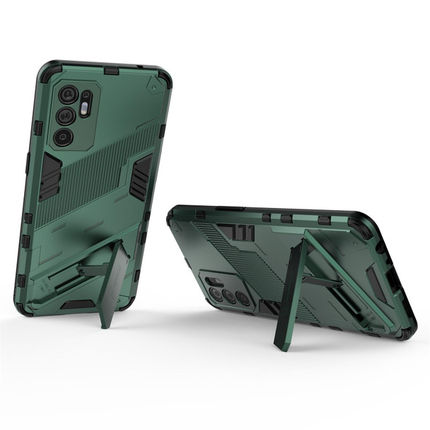 OPPO Reno6 4G Punk Armor 2 in 1 PC + TPU Shockproof Case with Invisible Holder(Green)