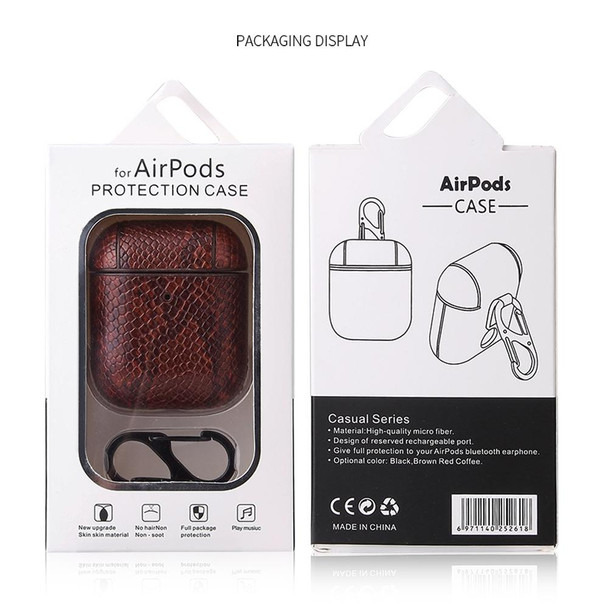 AirPods 1 & 2 Anti-fall Snakeskin Texture PU Leatherette Protective Case with Carabiner(Blue)