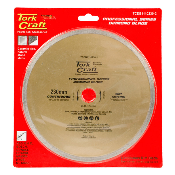 DIAMOND BLADE 230MM X 25.4 CONTINUES RIM