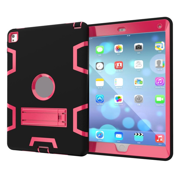 iPad 9.7(2017) Shockproof PC + Silicone Protective Casewith Holder(Black Rose)