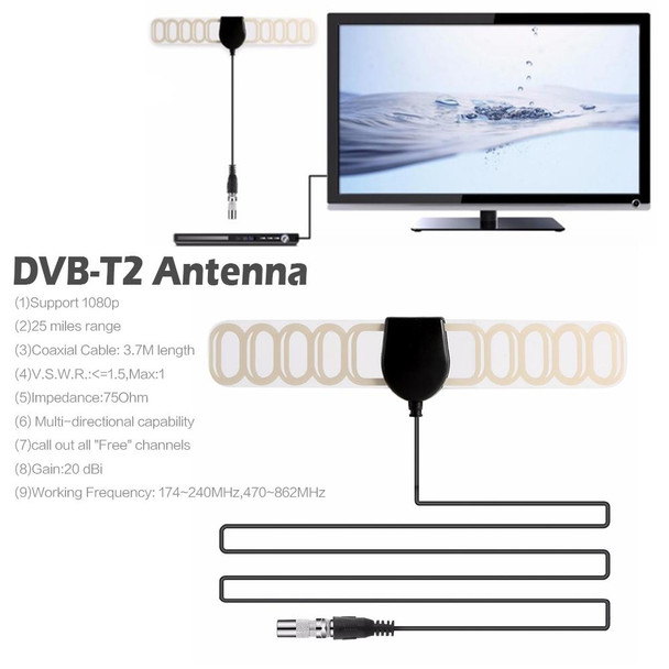 25 Miles Range 20 dBi High Gain Amplified Digital HDTV Indoor TV Antenna with 3.7m Coaxial Cable