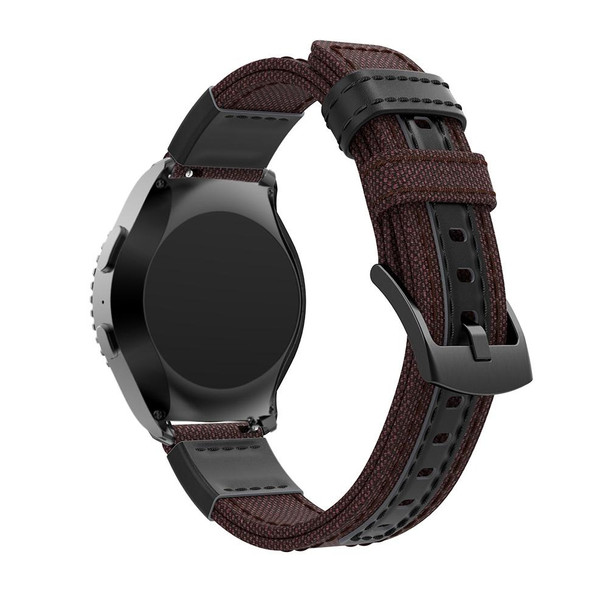 Canvas and Leatherette Watch Band for Samsung Gear S2/Galaxy Active 42mm, Wrist Strap Size:135+96mm(Brown)