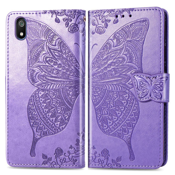 Butterfly Love Flowers Embossing Horizontal Flip Leatherette Case - Xiaomi Redmi 7A with Holder & Card Slots & Wallet & Lanyard(Lighe purple)