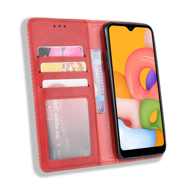 Galaxy A01 Magnetic Buckle Retro Crazy Horse Texture Horizontal Flip Leather Case with Holder & Card Slots & Photo Frame(Red)