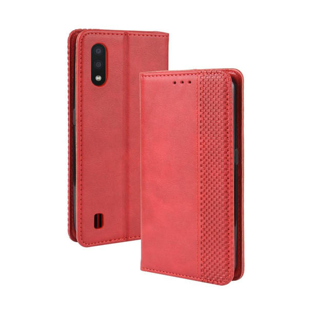 Galaxy A01 Magnetic Buckle Retro Crazy Horse Texture Horizontal Flip Leather Case with Holder & Card Slots & Photo Frame(Red)