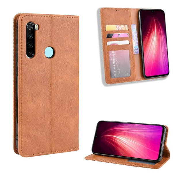 Xiaomi Redmi Note 8T Magnetic Buckle Retro Crazy Horse Texture Horizontal Flip Leather Case with Holder & Card Slots & Photo Frame(Brown)