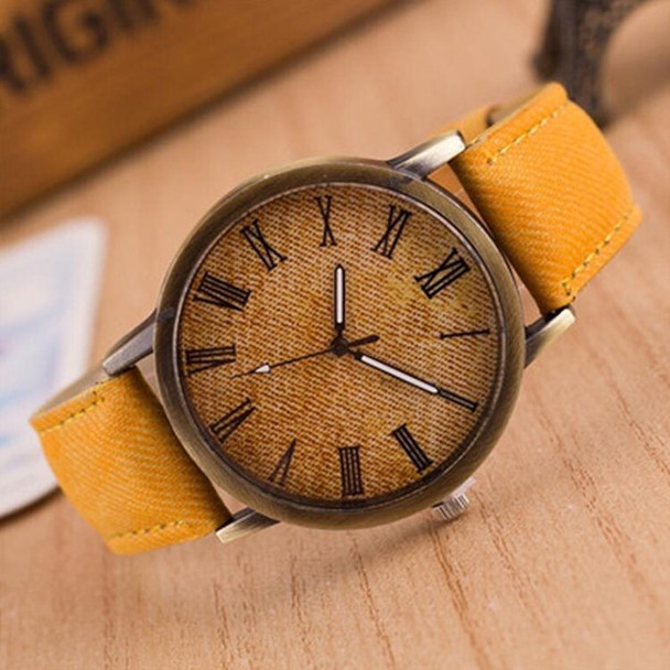 Denim Design Leatherette Strap Quartz Watches for Women(Yellow)