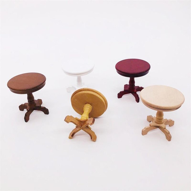 1:12 Mini Doll House Pocket Furniture Decoration Round Table( Walnut Color )