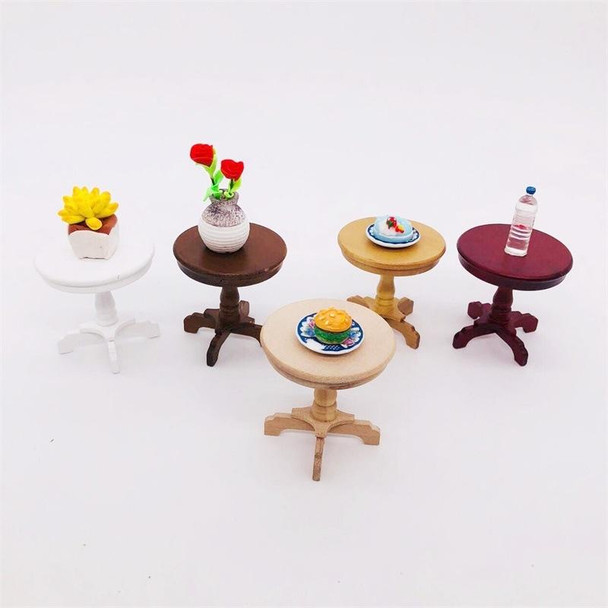 1:12 Mini Doll House Pocket Furniture Decoration Round Table( Walnut Color )