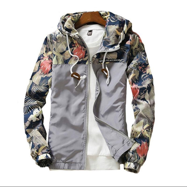 Floral Bomber Jacket Men Hip Hop Slim Fit Flowers Pilot Bomber Jacket Coat Men's Hooded Jackets, Size: L(Silver)