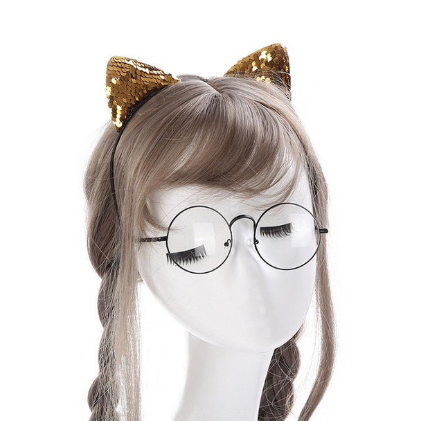 Glitter Flip Sequins Cat Ear Girl Hairband Headband Hair Hoop(Black)