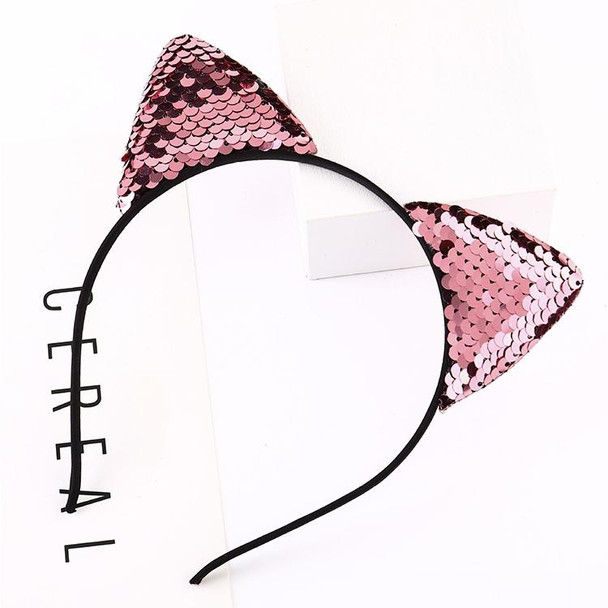 Glitter Flip Sequins Cat Ear Girl Hairband Headband Hair Hoop(Pink)