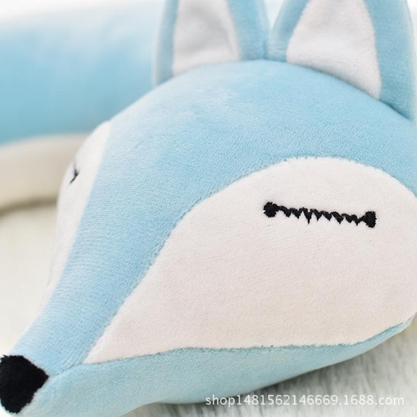 Lovely Fox Animal Cotton Plush U Shape Neck Pillow for Travel Car  Plane Travel(light blue)