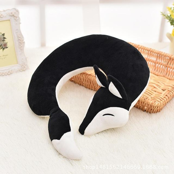 Lovely Fox Animal Cotton Plush U Shape Neck Pillow for Travel Car  Plane Travel(black)