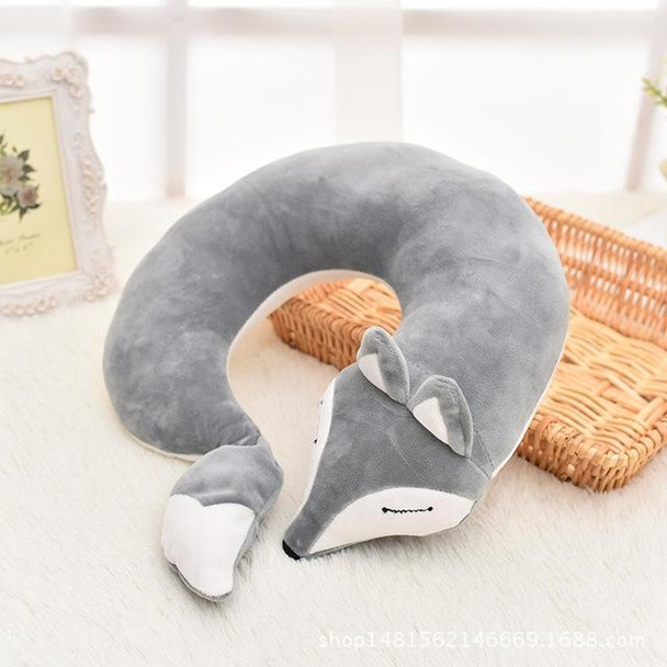 Lovely Fox Animal Cotton Plush U Shape Neck Pillow for Travel Car  Plane Travel(gray)
