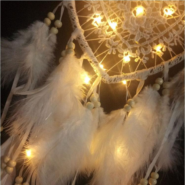 Creative Hand-Woven Crafts Dream Catcher Home Car Wall Hanging Decoration, Type:With Light(White)