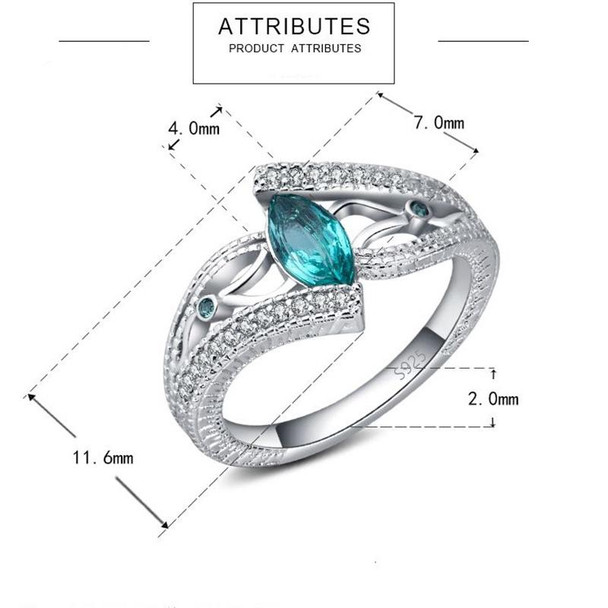 925 Sterling Silver Finger Rings Women Vintage Engagment Zircon Jewelry, Ring Size:6(Blue)