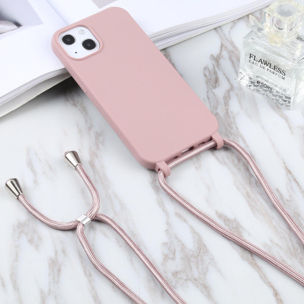 Candy Colors TPU Protective Case with Lanyard - iPhone 13(Rose Gold)