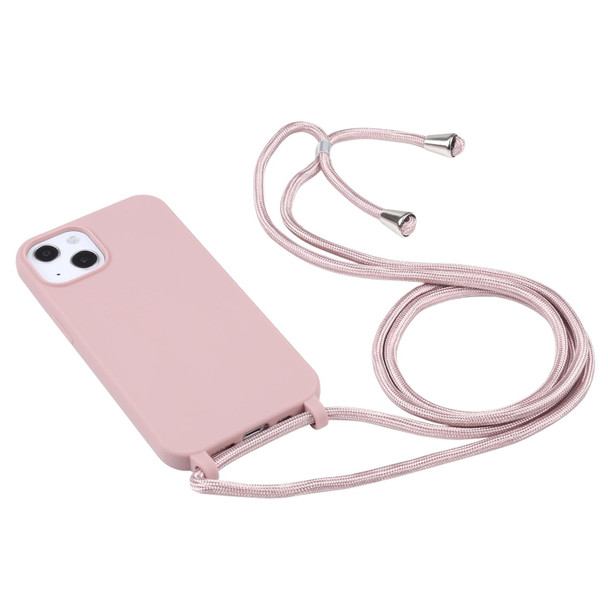 Candy Colors TPU Protective Case with Lanyard - iPhone 13(Rose Gold)