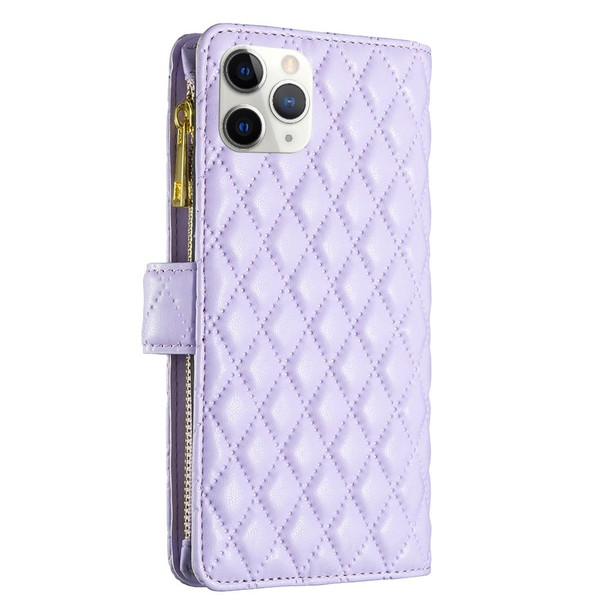 Diamond Lattice Zipper Wallet Leatherette Flip Phone Case - iPhone 11 Pro Max(Purple)