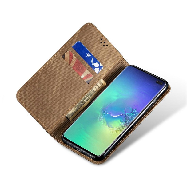 Galaxy S10+ Denim Texture Casual Style Horizontal Flip Leather Case with Holder & Card Slots & Wallet(Khaki)