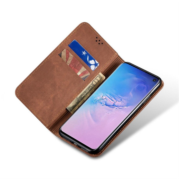 Galaxy S10 Denim Texture Casual Style Horizontal Flip Leather Case with Holder & Card Slots & Wallet(Brown)