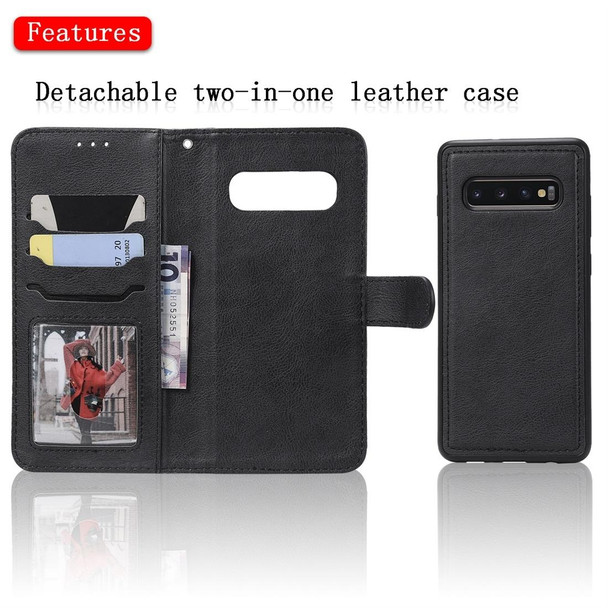 Galaxy S10+ Solid Color Horizontal Flip Protective Case with Holder & Card Slots & Wallet & Photo Frame & Lanyard(Black)