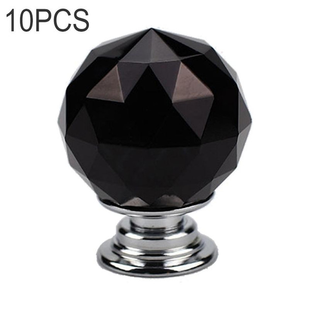 10 PCS 30mm K9 Plated Transparent Glass Crystal Spherical Single Hole Drawer Handle(Black)