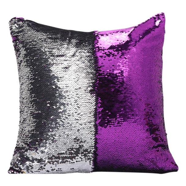 DIY Two Tone Glitter Sequins Throw Pillow Case Reversible Sequin Magical Color Changing Pillow Cover, Size: 40*40cm(Silver+Purple)